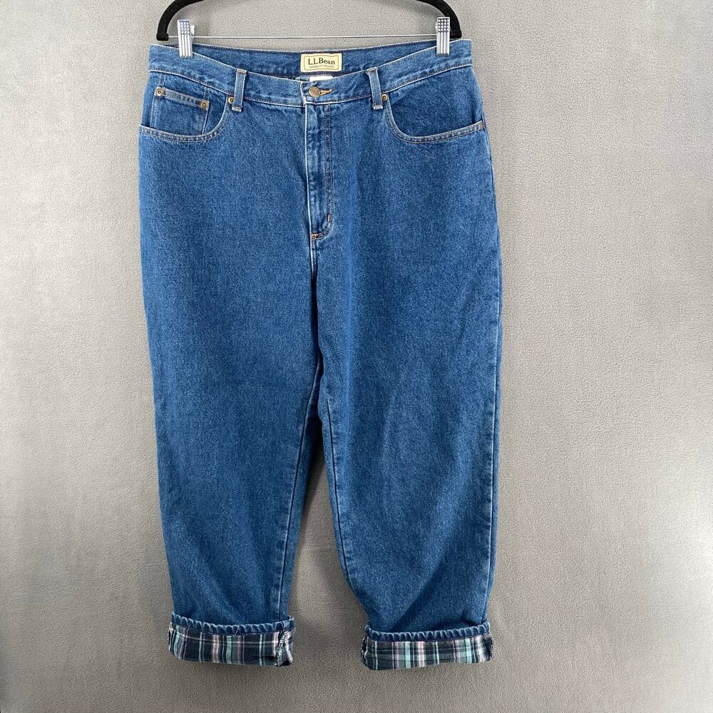 LL Bean Flannel Lined Jeans Original Fit Relaxed Womens 18 Petite Blue Outdoor
